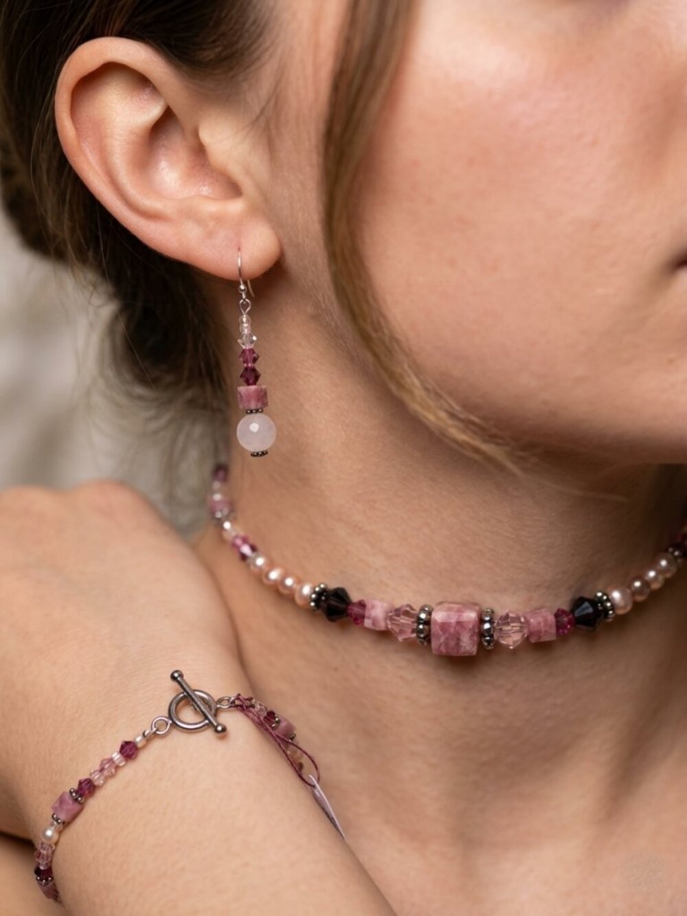 Artisanal Rhodonite, Pearl & Bali Silver 3-Piece Jewelry Set